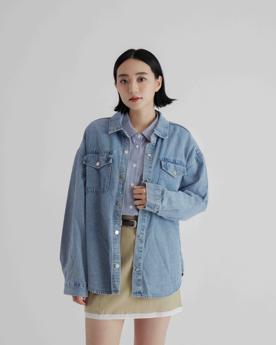 Shirts INTIQUE | Denim Boyfriend Shirt Blu