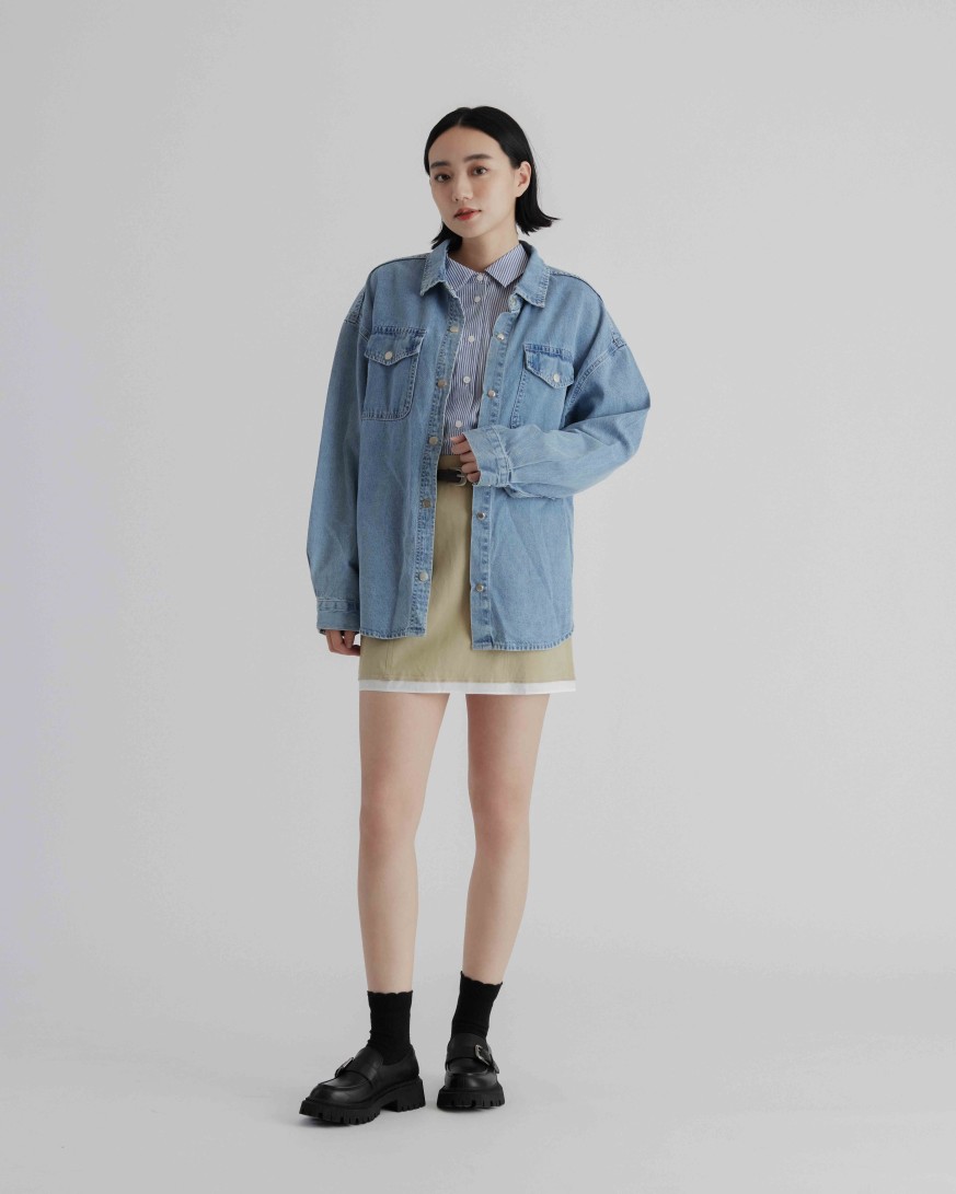 Shirts INTIQUE | Denim Boyfriend Shirt Blu