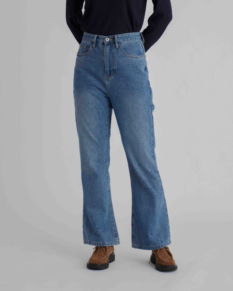 Pants INTIQUE | Belted Washed Denim Straight-Leg Jeans Nvy