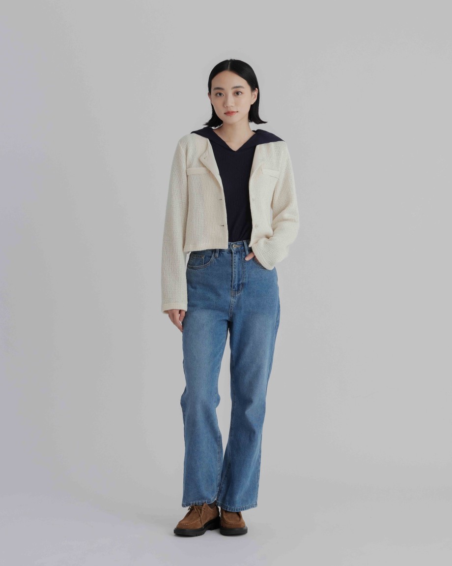 Pants INTIQUE | Belted Washed Denim Straight-Leg Jeans Nvy