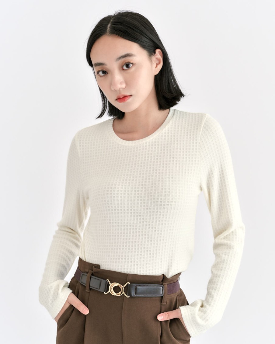 Tops INTIQUE | Jacquard Knit Top Wht