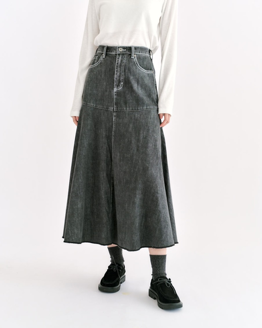 Skirts INTIQUE | Washed Denim Mermaid Skirt Blk