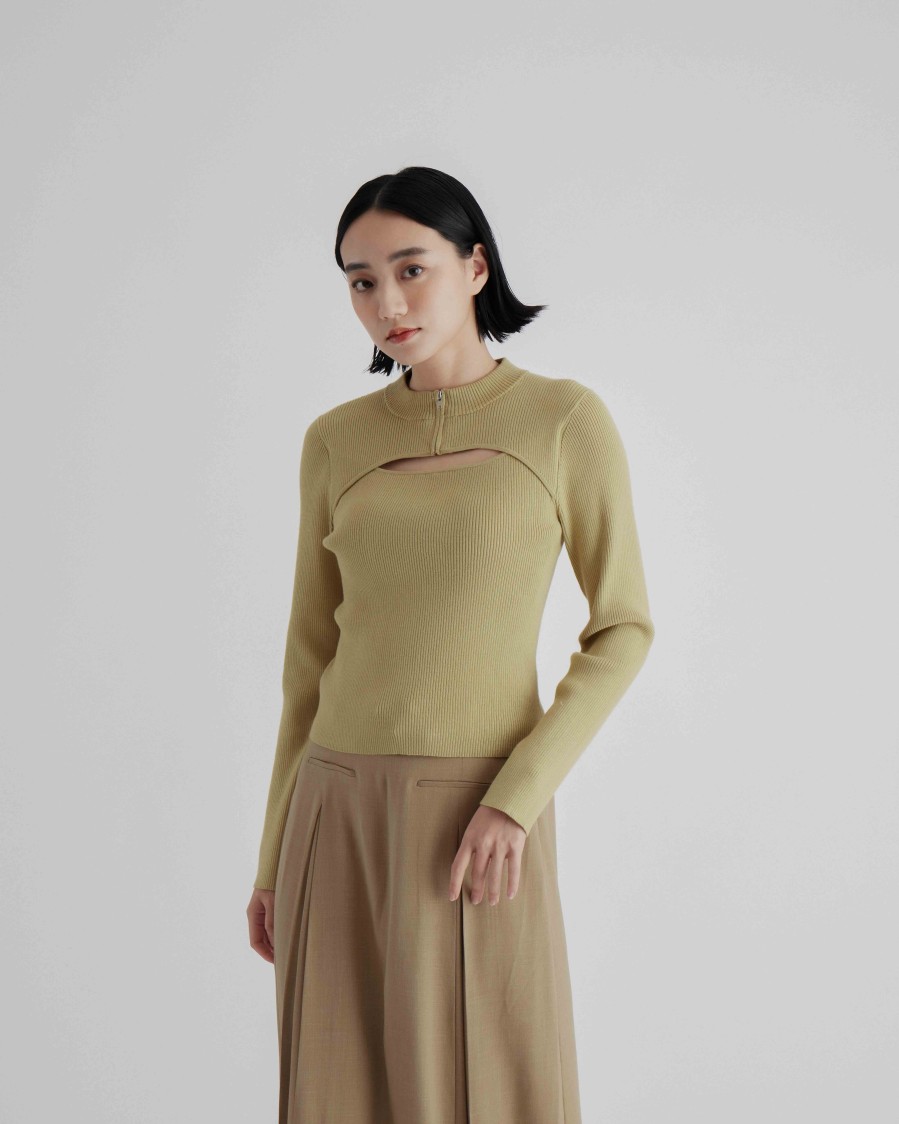 Knitwears INTIQUE | Cut-Out Knitted Top Yel