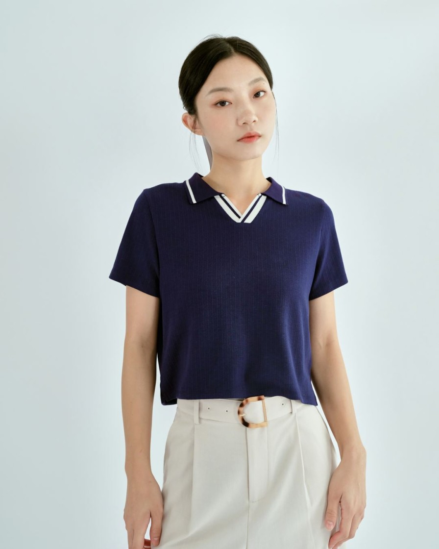 Tops INTIQUE | Knitted Polo Collar Top