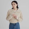 Tops INTIQUE | Wide Collar Botton-Up Sweatshirt Nvy