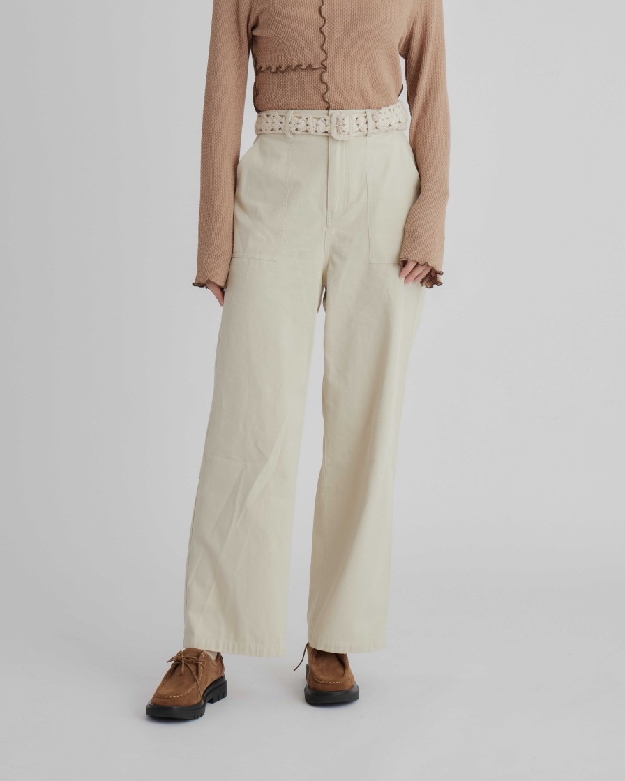 Pants INTIQUE | Crochet Belt Straight-Leg Pants