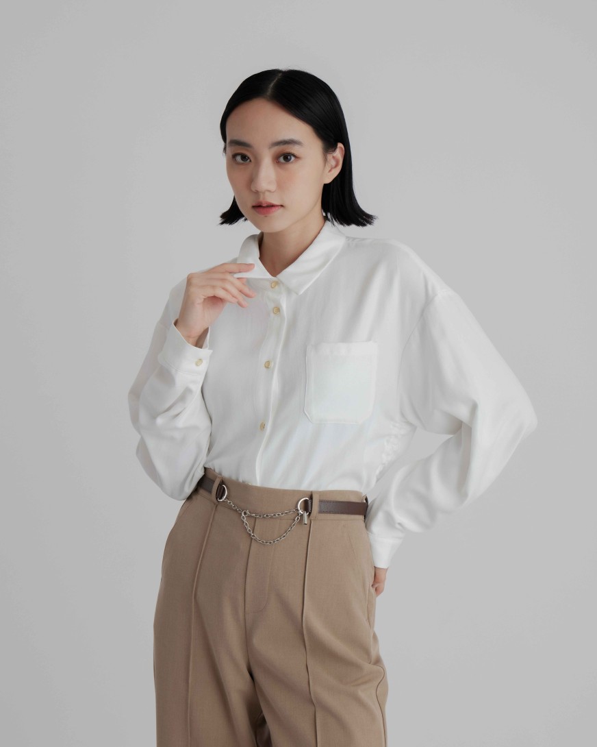 Shirts INTIQUE | Drawstring Oversized Shirt Wht