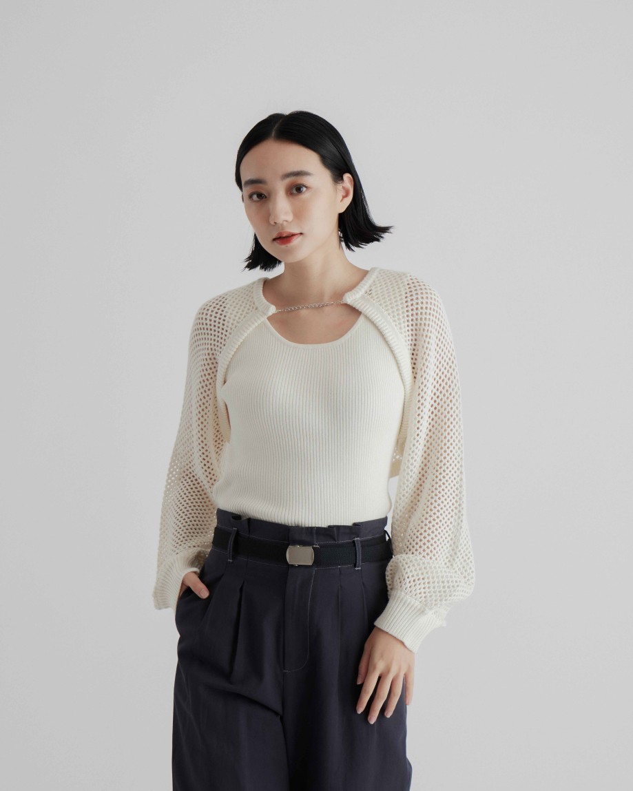 Knitwears INTIQUE | Twin Set Mesh Top Wht