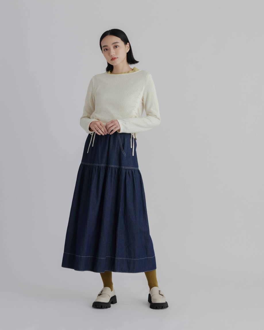 Skirts INTIQUE | Contrast Stitches Denim Skirt