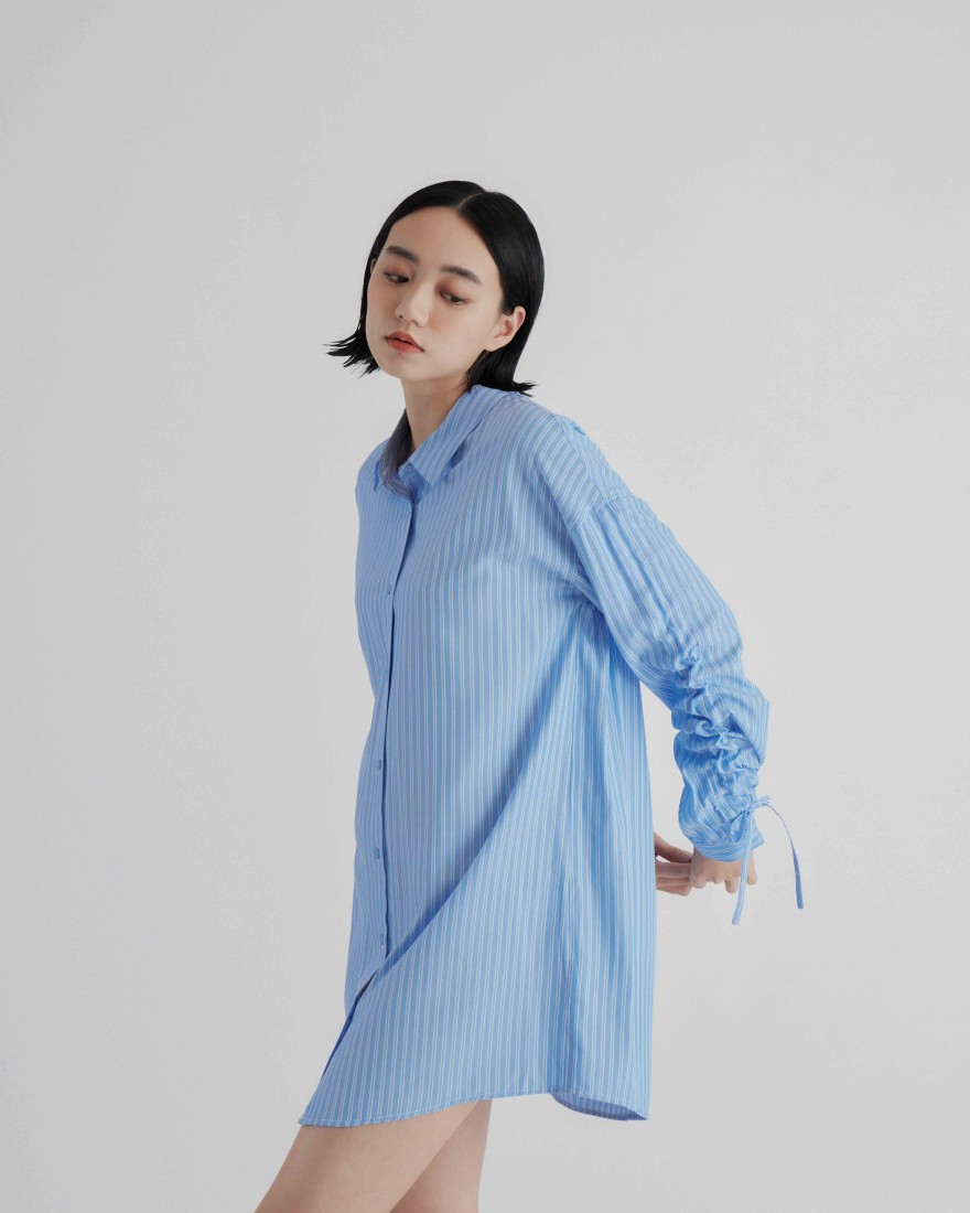 Shirts INTIQUE | Drawstring Sleeve Stripe Shirt