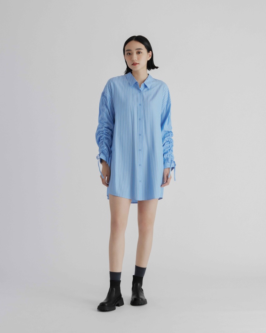 Shirts INTIQUE | Drawstring Sleeve Stripe Shirt