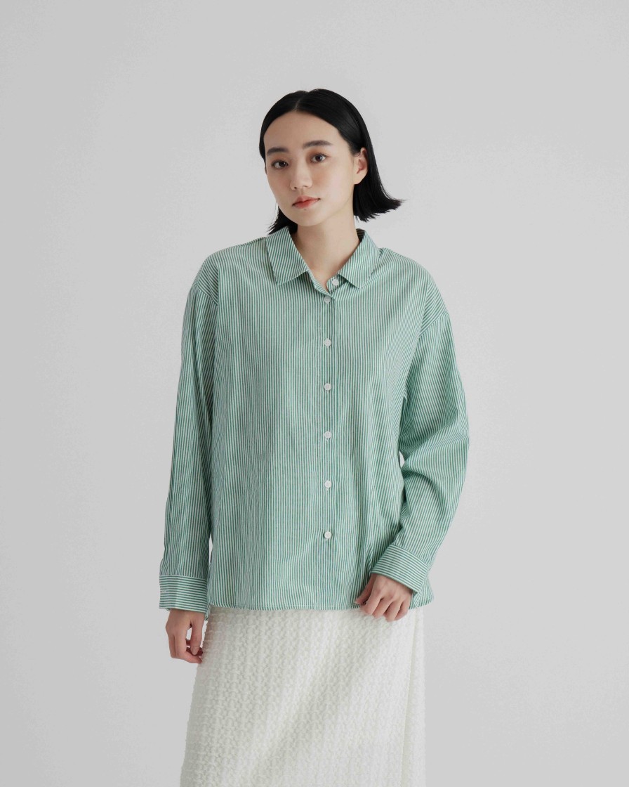 Shirts INTIQUE | Stripe Cut Out Shirt Blu