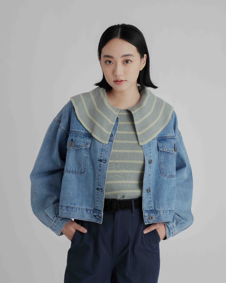 Outers INTIQUE | Acid Wash Loose-Cut Jacket Blu