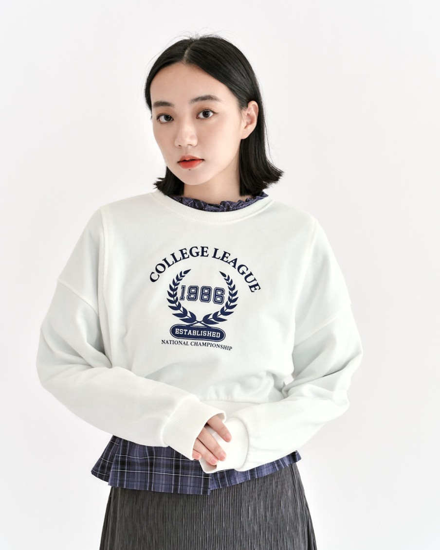 Tops INTIQUE | Logo Printed Sweatshirt Wht