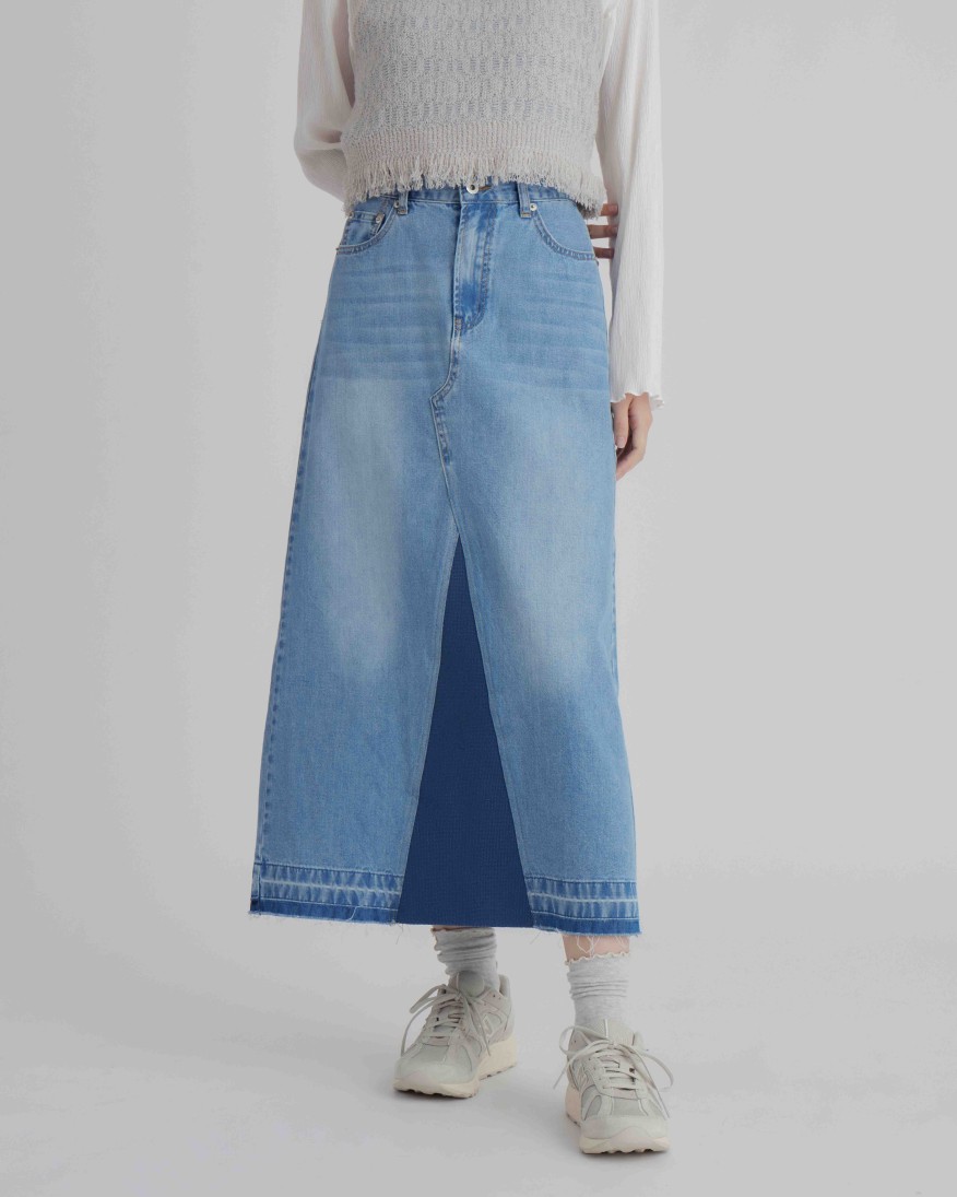 Skirts INTIQUE | Knit Patched Denim Skirt