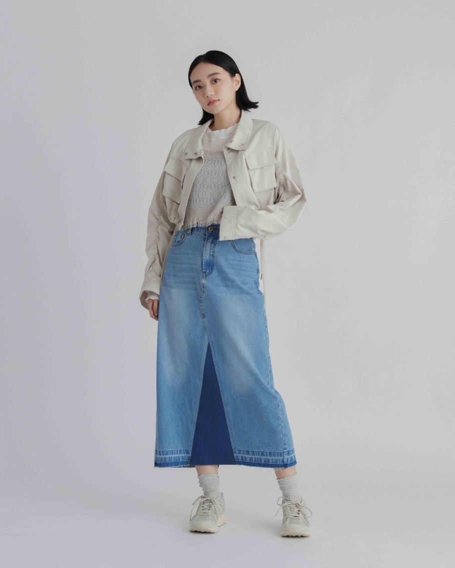 Skirts INTIQUE | Knit Patched Denim Skirt