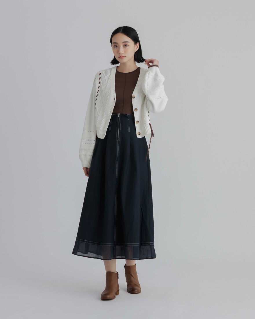 Skirts INTIQUE | Pleated Contrast Stitches Skirt