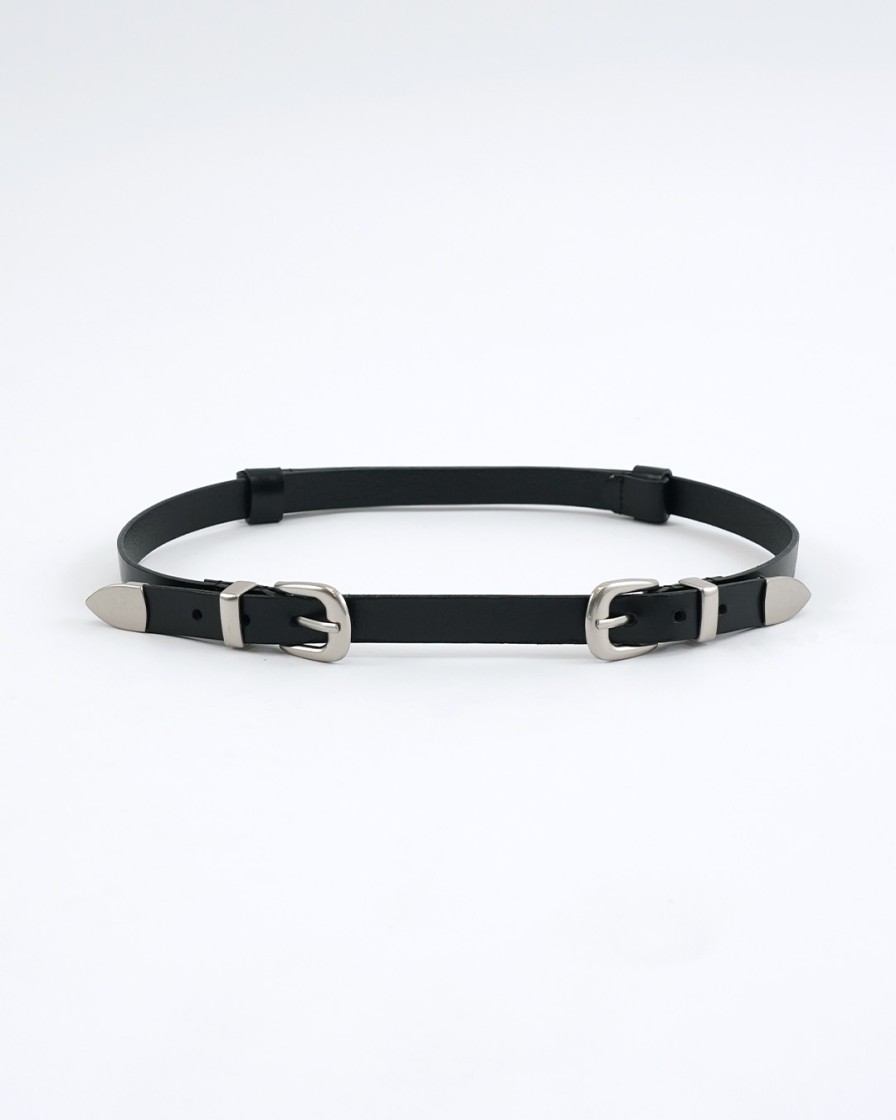 Accessories INTIQUE | Double Buckle Leather Belt Blk