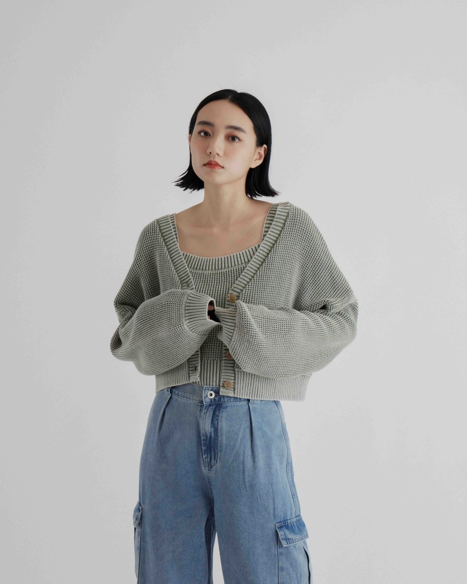 Knitwears INTIQUE | Washed Colour Knitted Cardigan