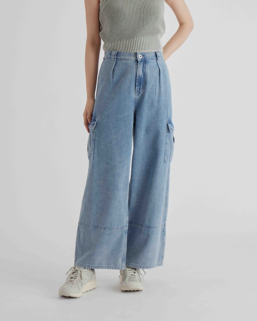 Pants INTIQUE | Washed Cargo Denim Jeans