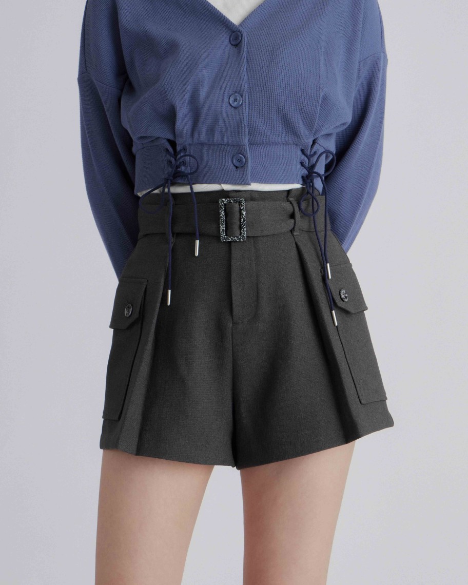 Pants INTIQUE | Belted Pleated Cargo Shorts