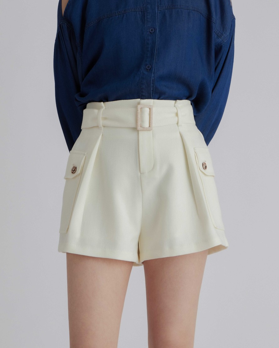 Pants INTIQUE | Belted Pleated Cargo Shorts