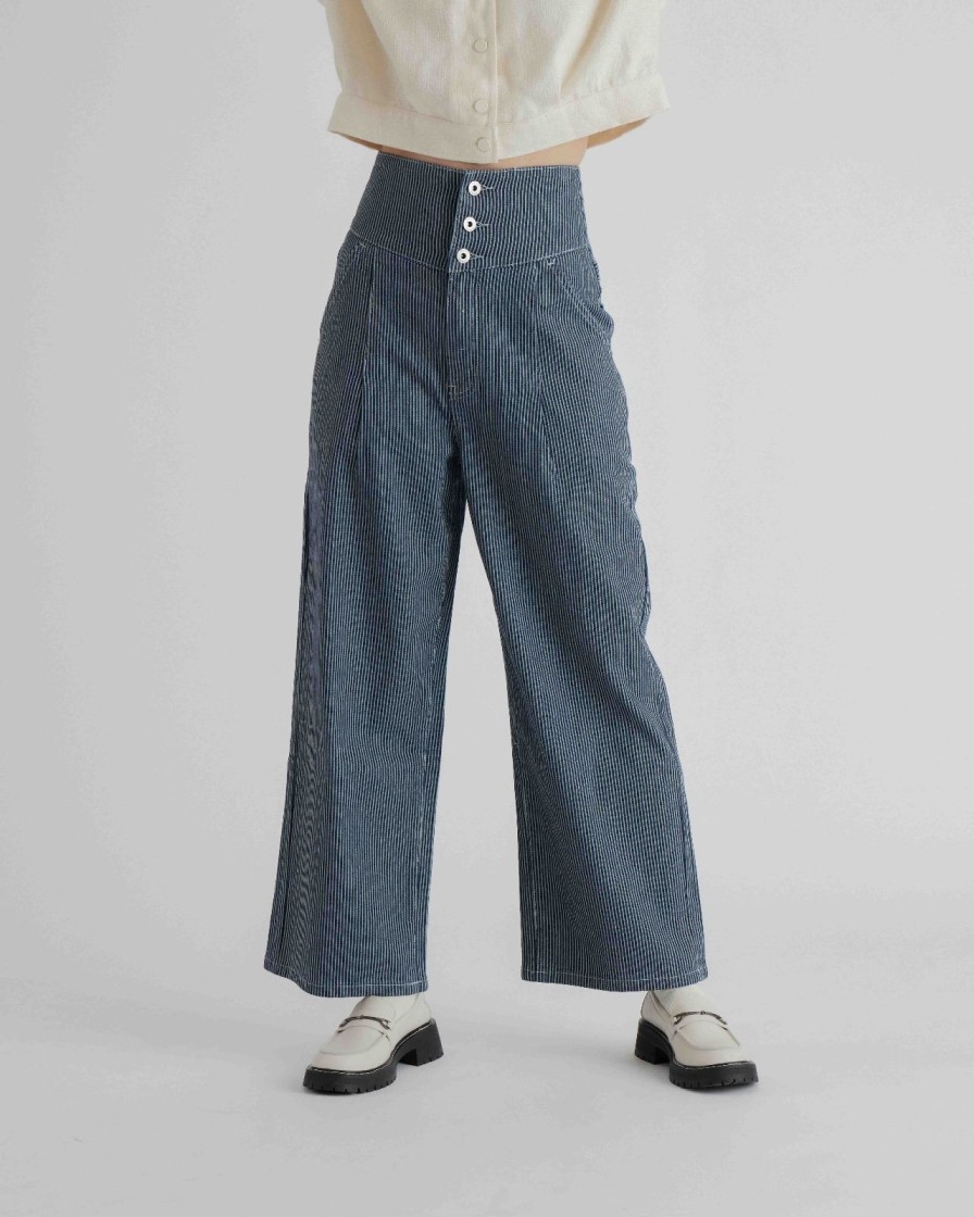 Pants INTIQUE | High-Waist Stripe Denim Jeans Nvy