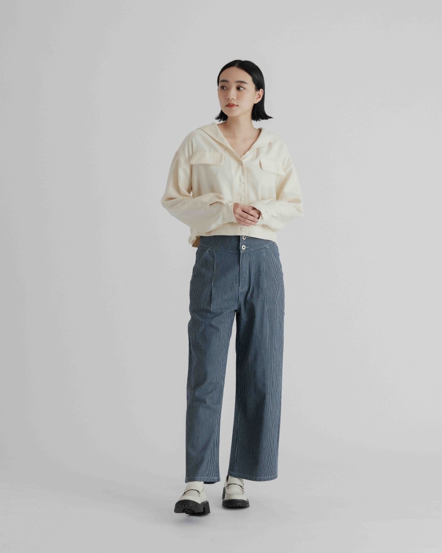 Pants INTIQUE | High-Waist Stripe Denim Jeans Nvy