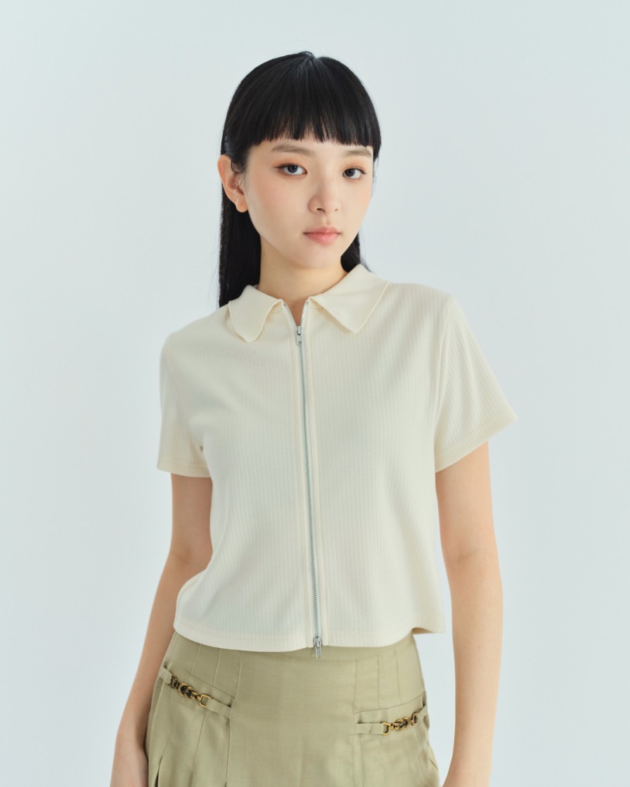 Tops INTIQUE | Zip-Up Cropped Top Ivy