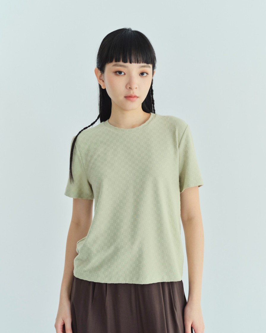 Tops INTIQUE | Check Jacquard Basic Tee